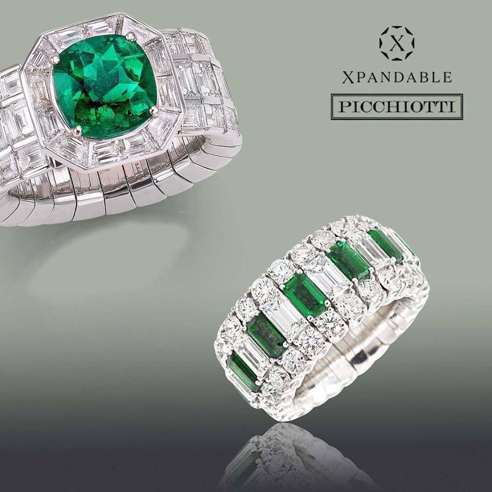 Xpandable diamond and emerald rings in Palm Desert, California on El Paseo